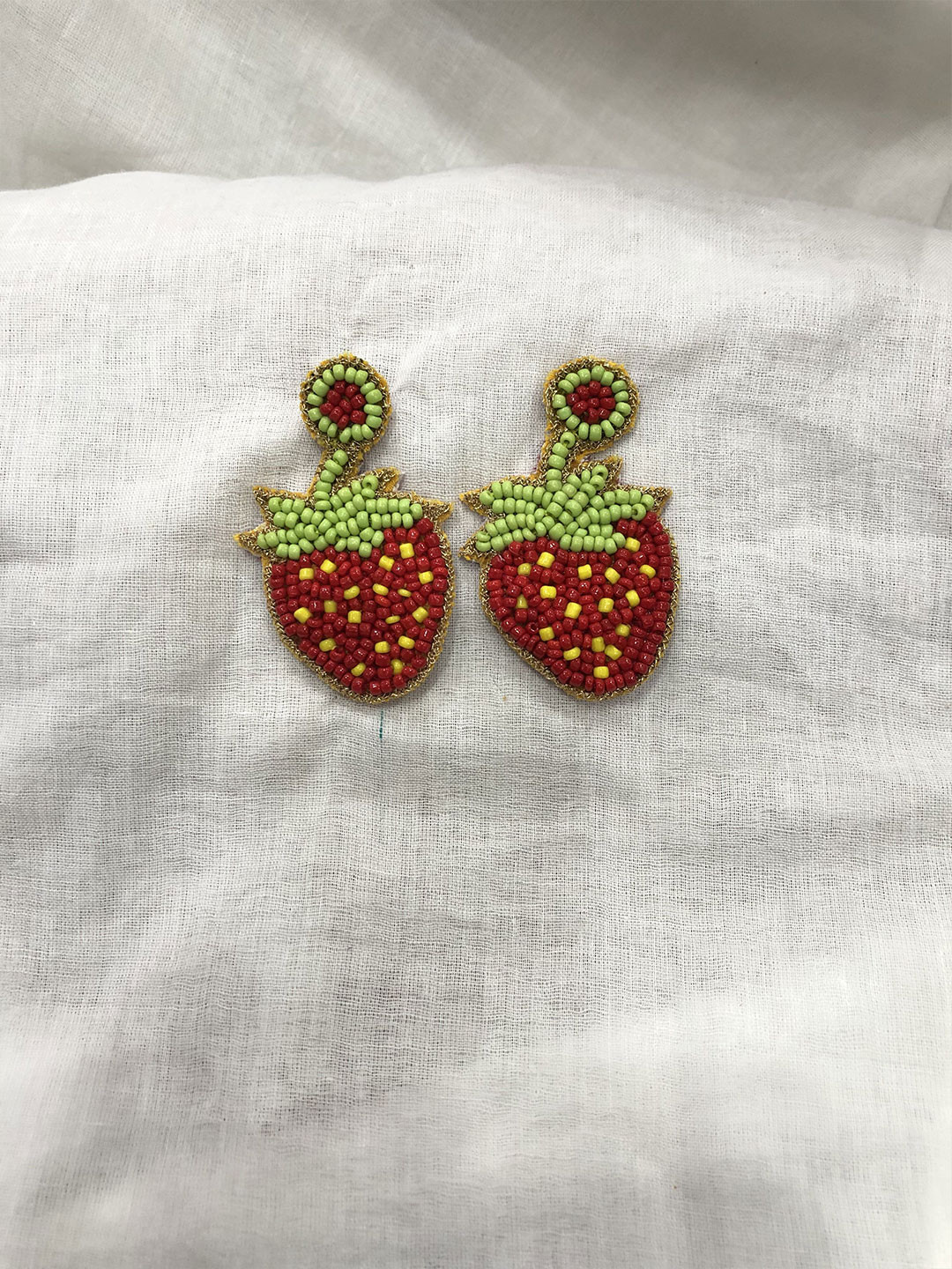 PALASH Strawberry Styled Artificial Beads Beaded Quirky Shaped Drop Earrings