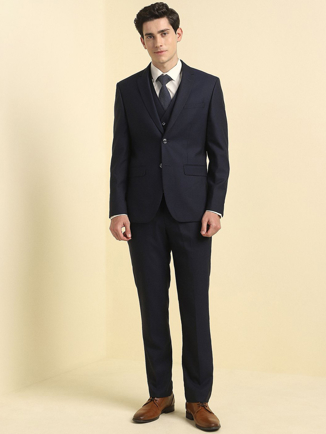 Allen Solly Textured 3-Pc Slim Fit Single Breasted Notched Collar Formal Suit