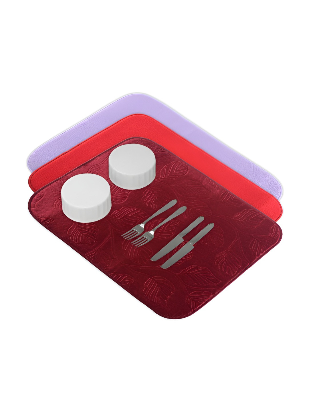 Aura 3-Pcs Purple & Maroon Floor Microfiber Crockery Dish Drying Kitchen Mats