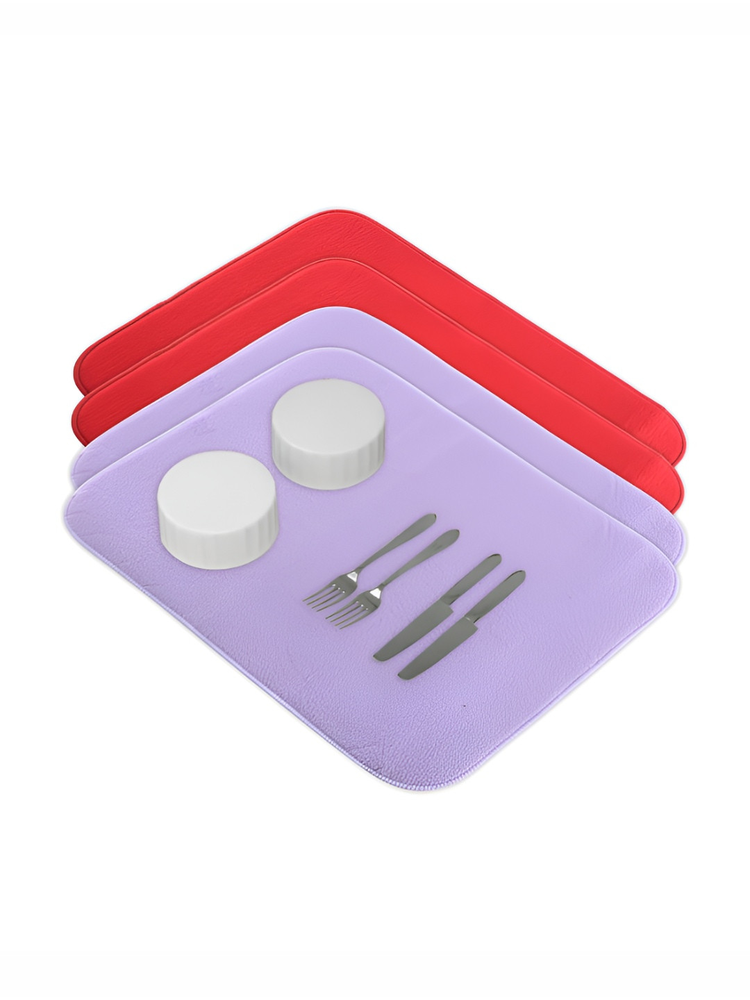 Aura 4Pcs Purple & Red Microfibre Crockery Dish Drying Kitchen Mats