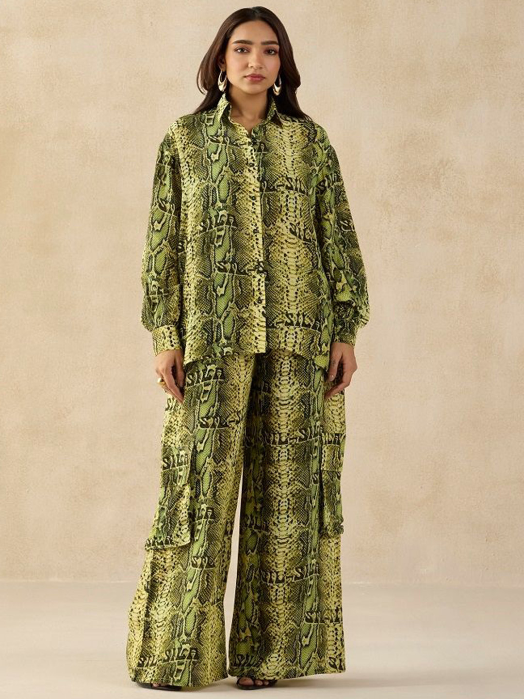 SIL SILA Women Green Phuket Shirt With Palazzo Co-Ords
