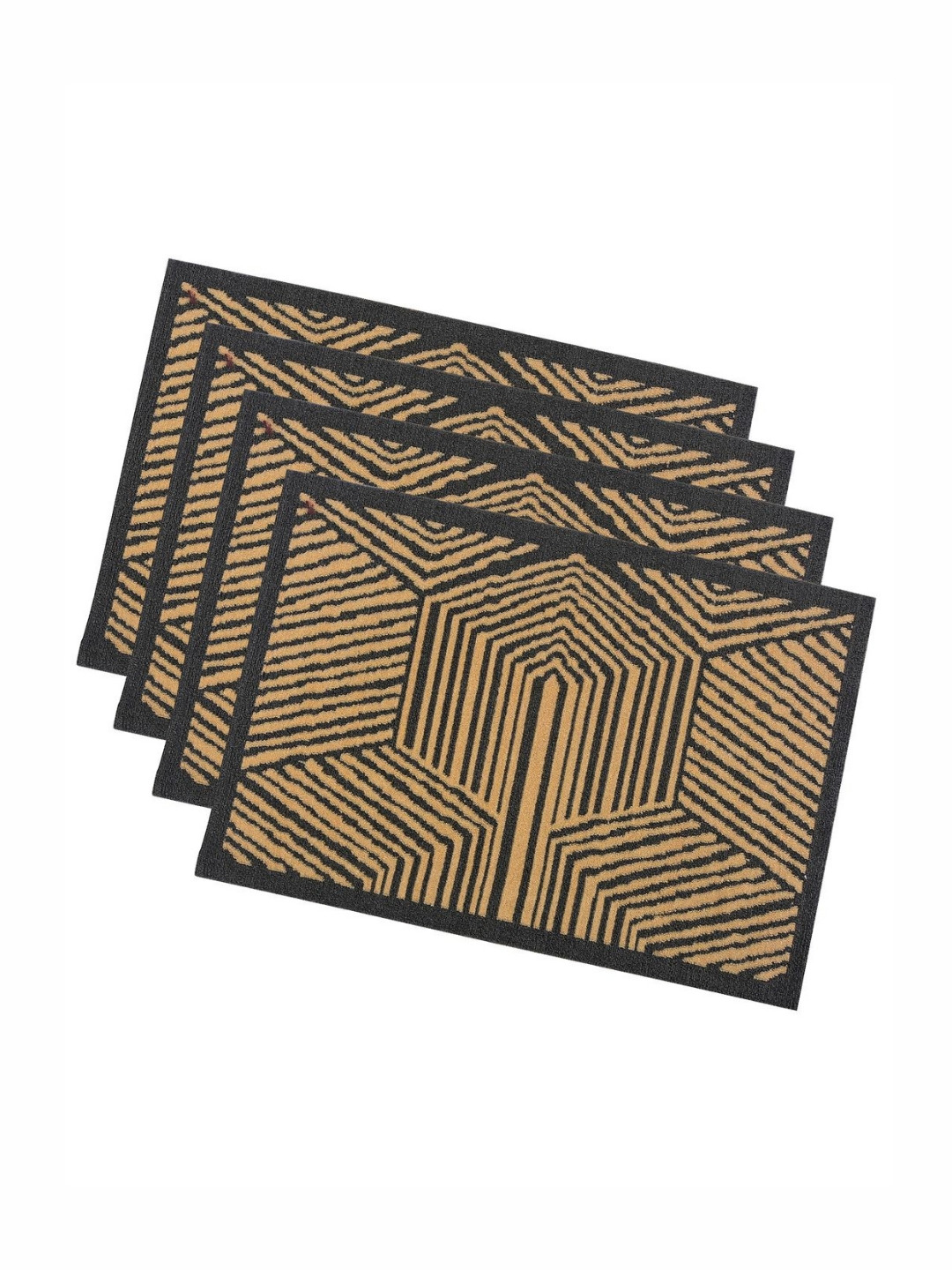 Aura 4-PcBlack & Grey Chevron Printed Anti-Skid Doormat