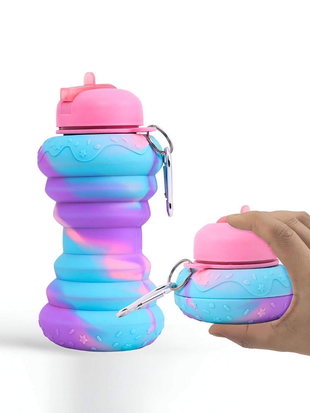 Aura Pink Colourblocked Silicone Flip Top 2 Piece Water Bottle - 600ml