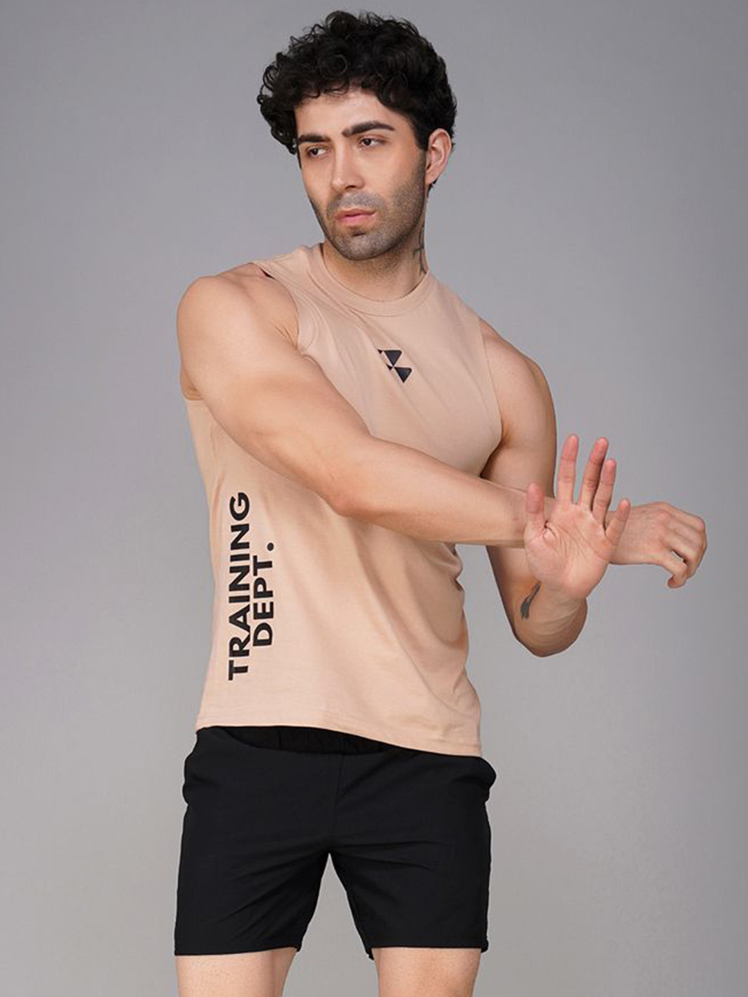 Brauch Printed Round Neck Gym Vests - M-VEST-FRONT-TRAININGDEPT-BEIGE-S