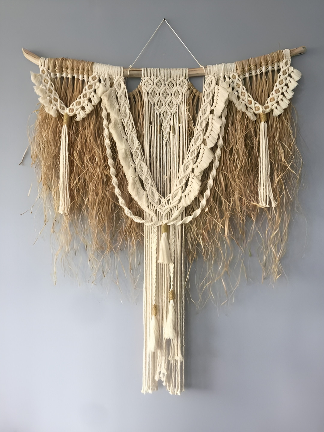 Alaaya Decor Raffia Fabric Tasselled Hanging Hall 2Pcs Tapestries & Macrame-35.8In