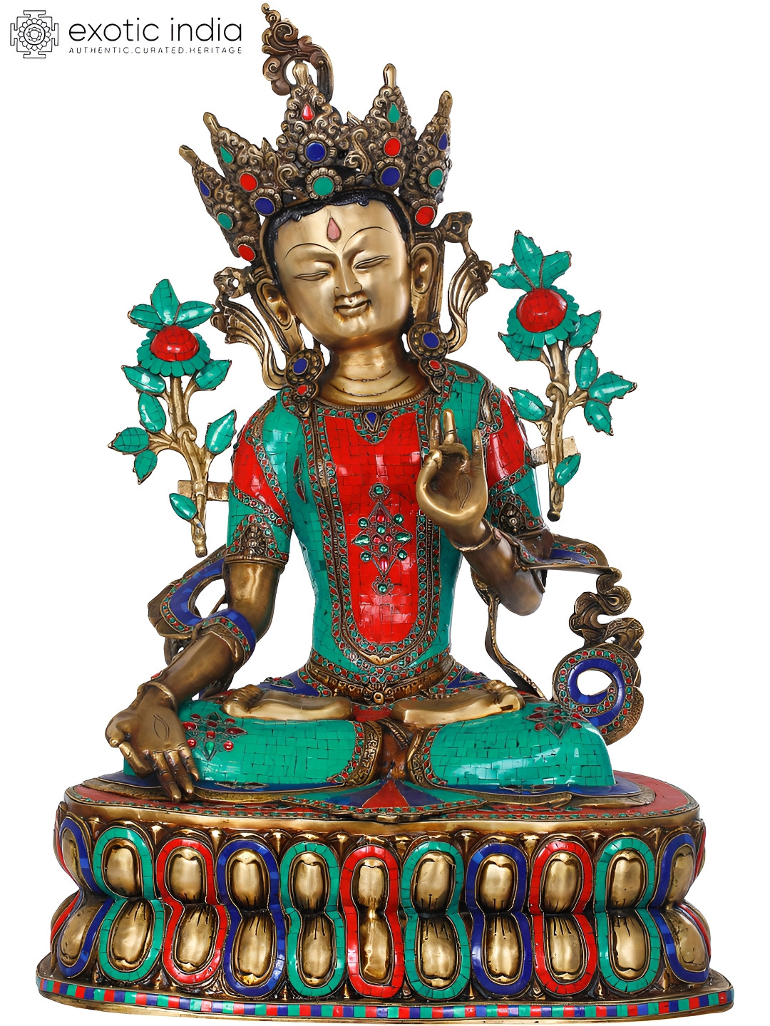 Exotic India Gold-Toned Supreme Female Deity In Tibetan Buddhism Religious Idol Showpiece