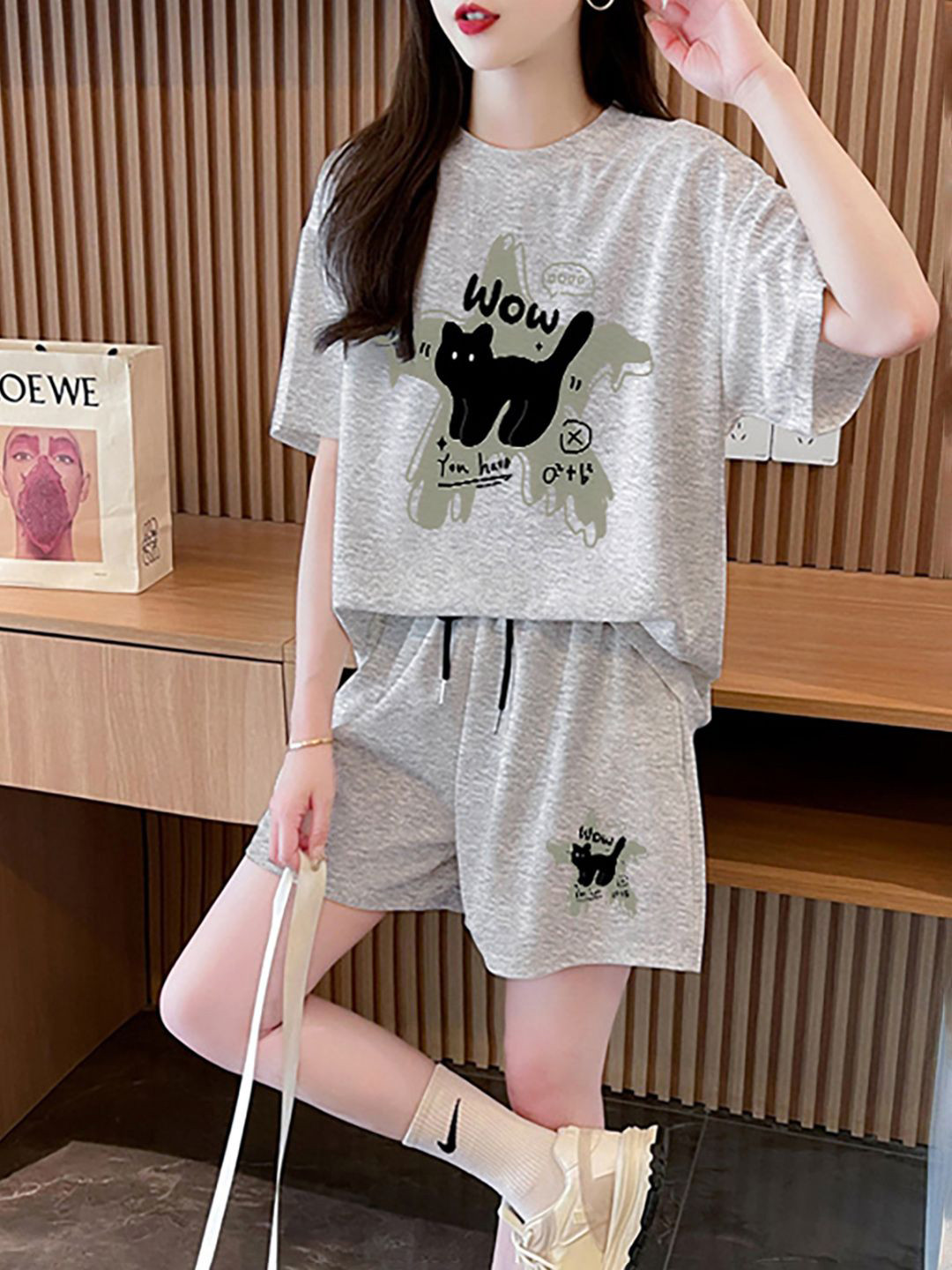 JC Mode Round Neck T-Shirt With Shorts Co-Ords Set