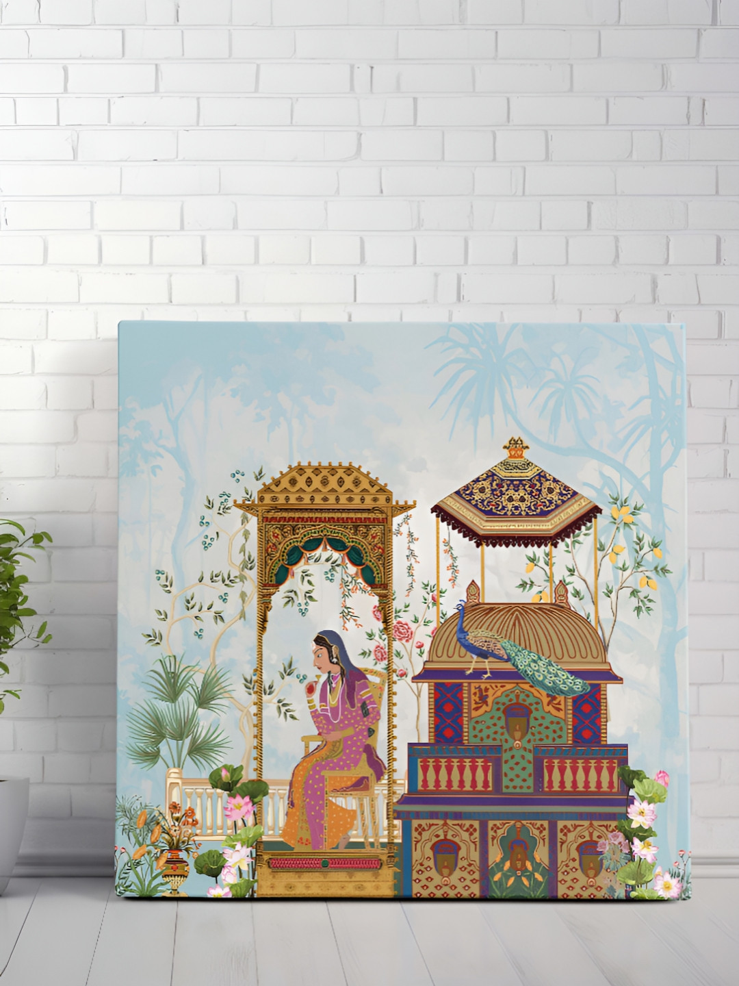 SAF Blue & Gold-Toned Royal Rajasthani Woman Canvas Wall Art