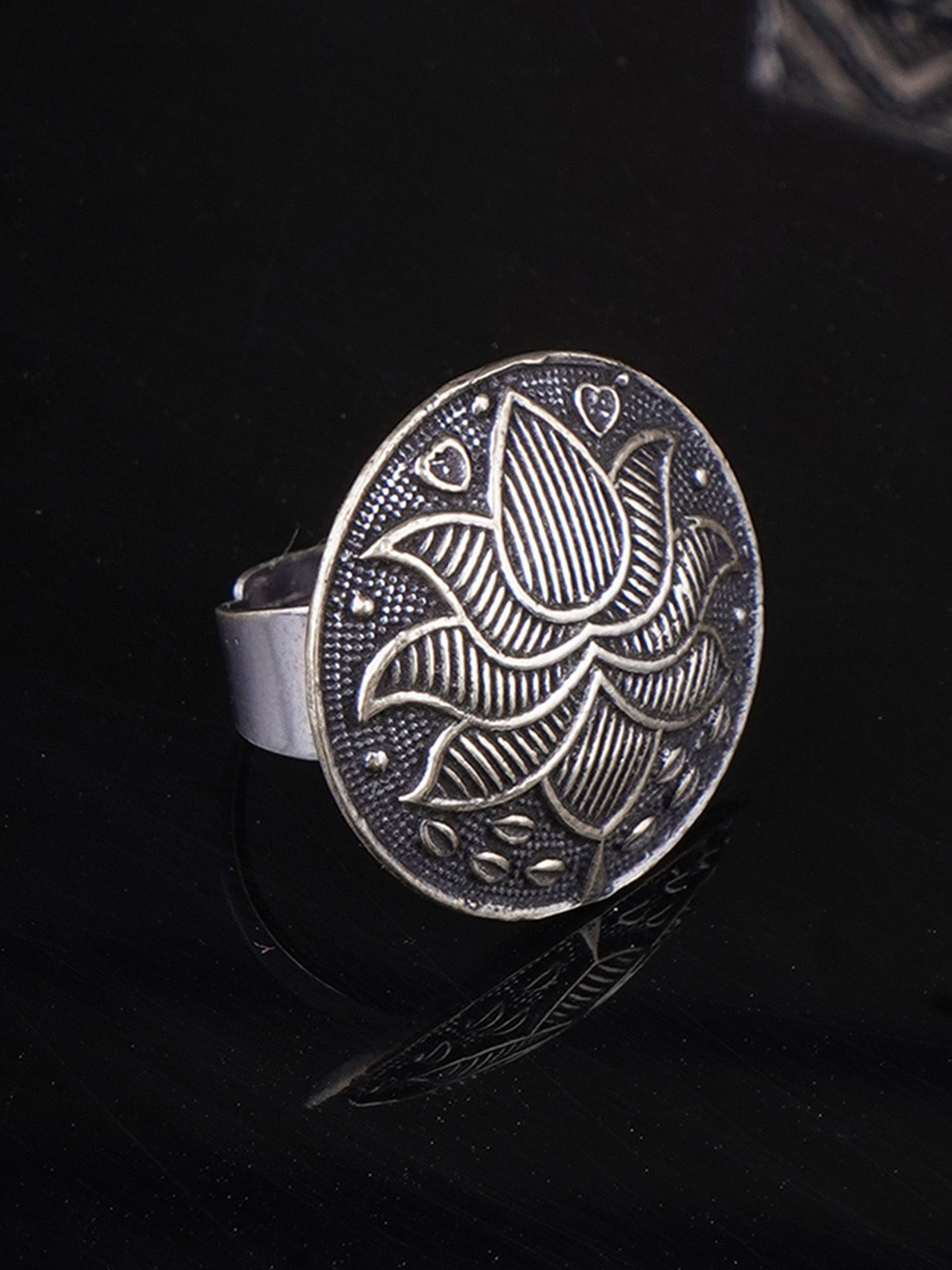 Adwitiya Collection Oxidized Adjustable Finger Ring