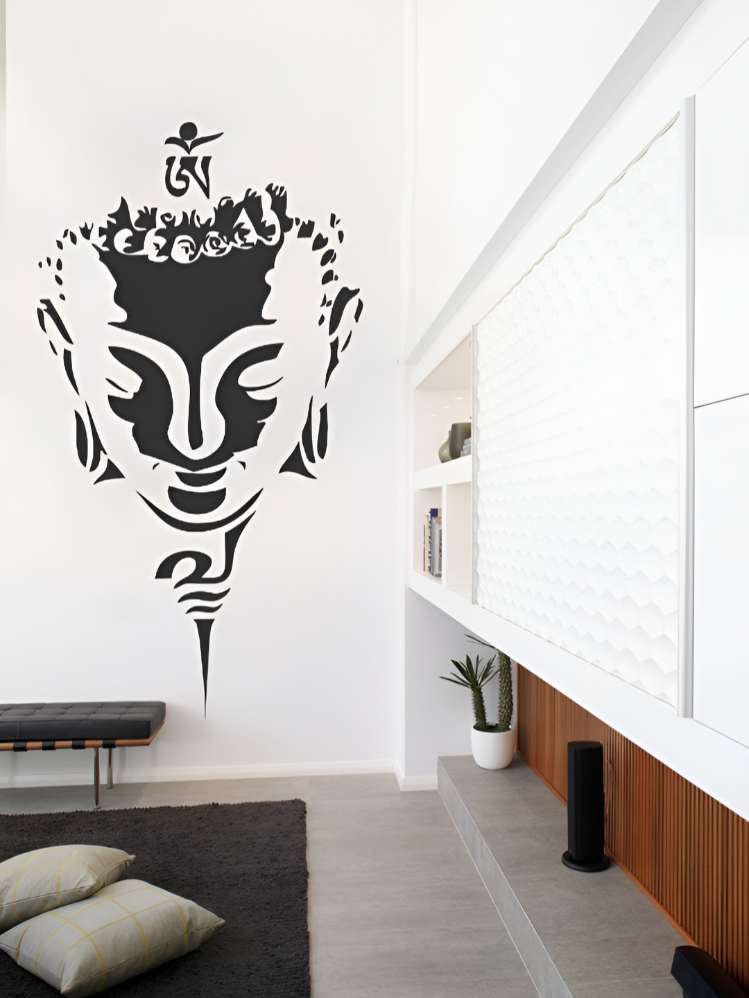 Aura Black Buddha Face With Om Symbol Self Adhesive Wall Sticker