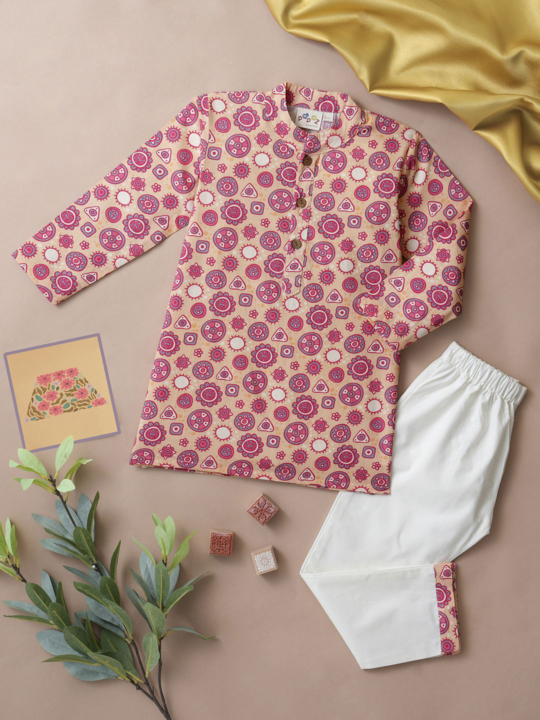 Desi Soota Boys Geometric Shapes Printed Pure Cotton Kurta with Pyjamas