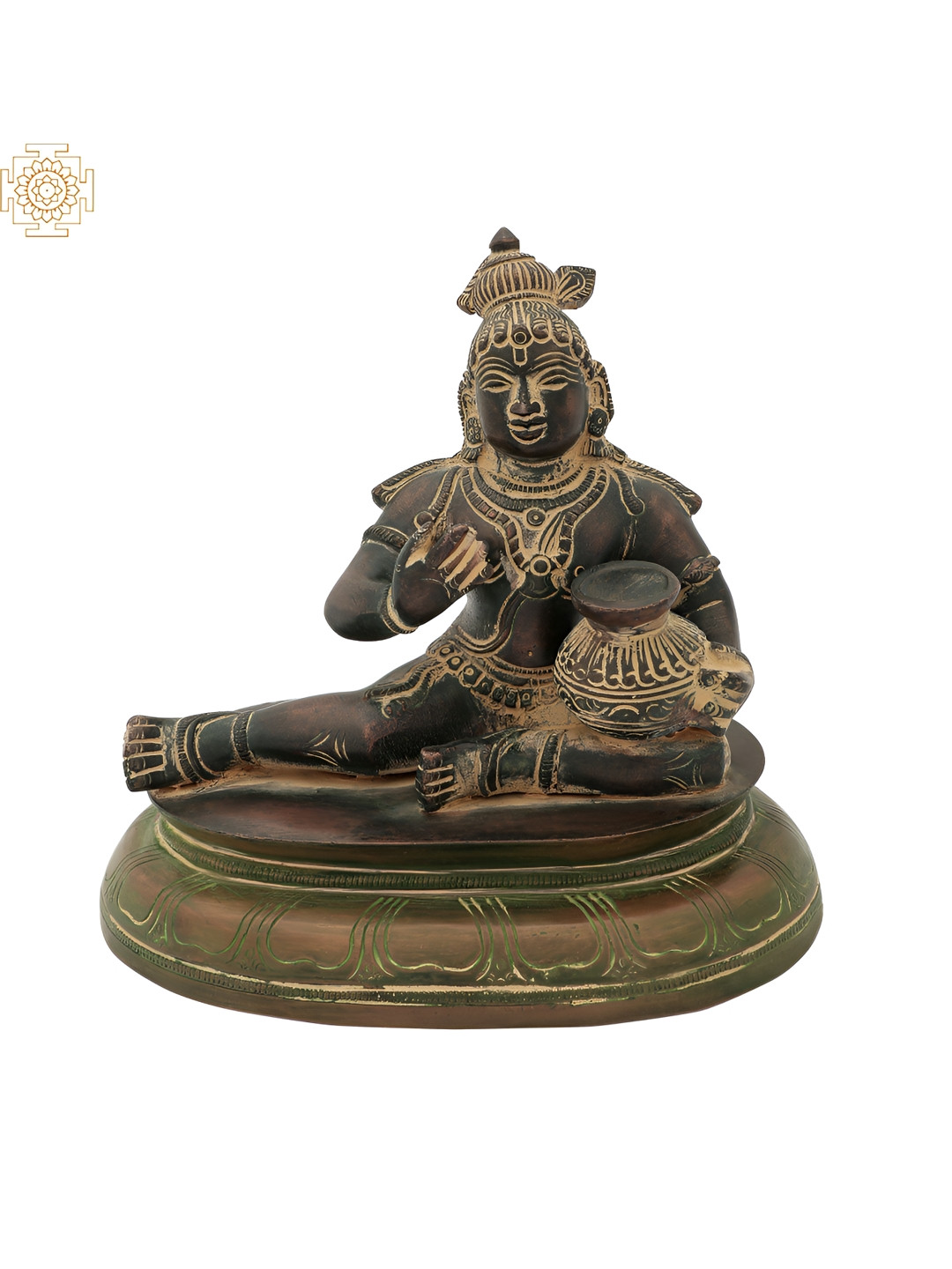 Exotic India Black & Beige Lord Krishna Religious Brass Idol Showpiece