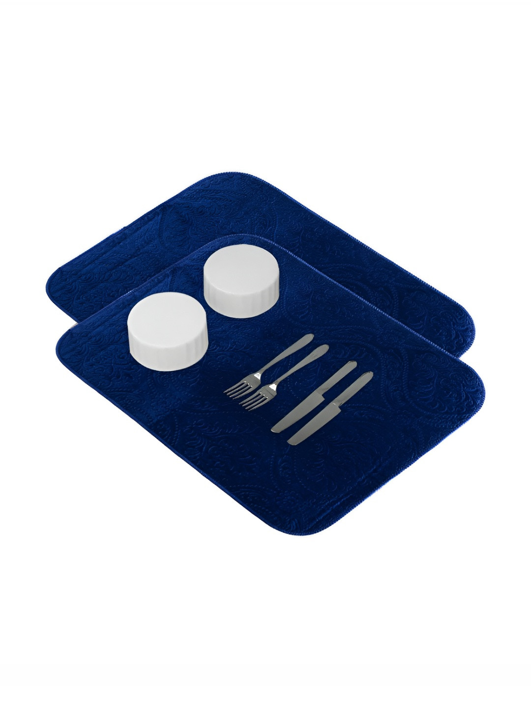 Aura 2-Pcs Blue Floor Microfiber Crockery Dish Drying Kitchen Mats