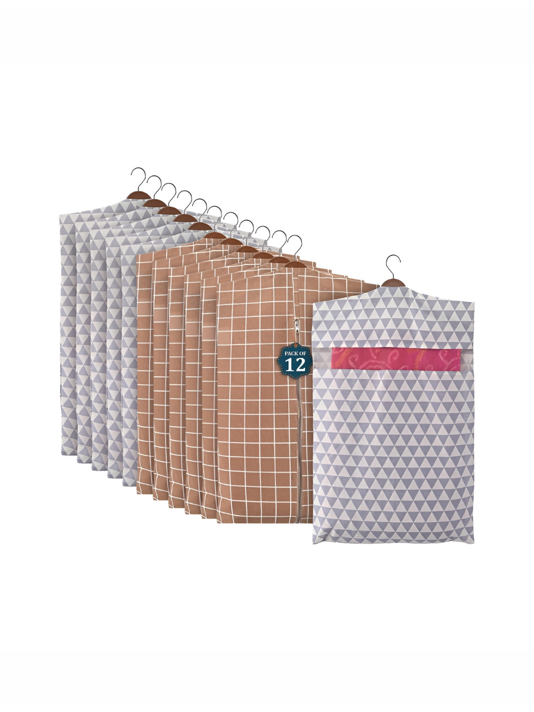 Aura Brown 12Pcs Mesh Window Cotton Hanging Saree Cover & Storage Multi-Utility Organisers