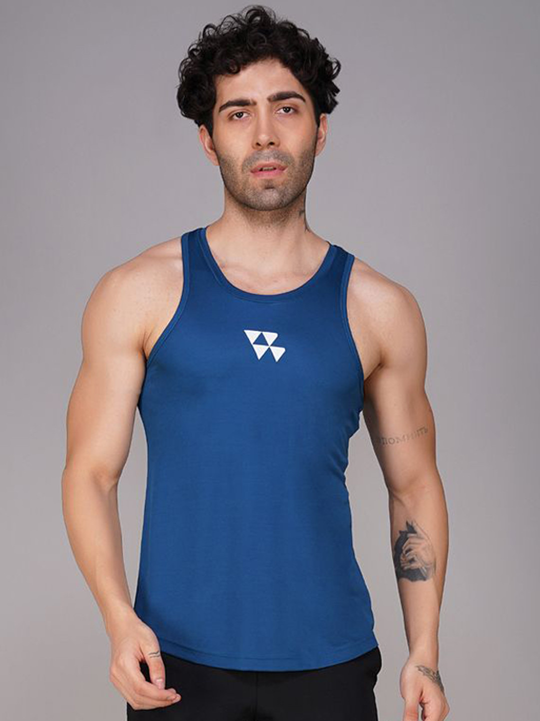 Brauch Printed Scoop Neck Gym Vests - M-VEST-LOGO-NAVYBLU-S