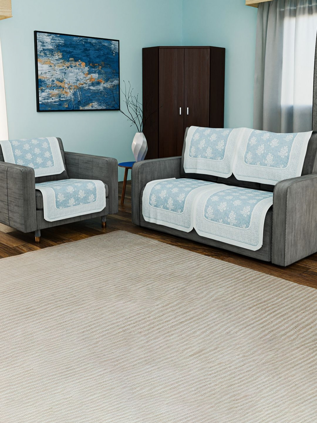 Aura Unisex 6 piece Printed Sofa Cover With Arms