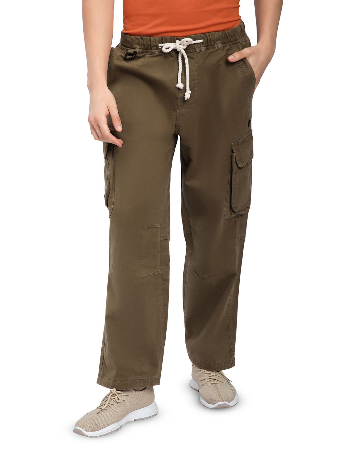 Beyoung Men Brown Multi Pocketed Utility Cargo Pants