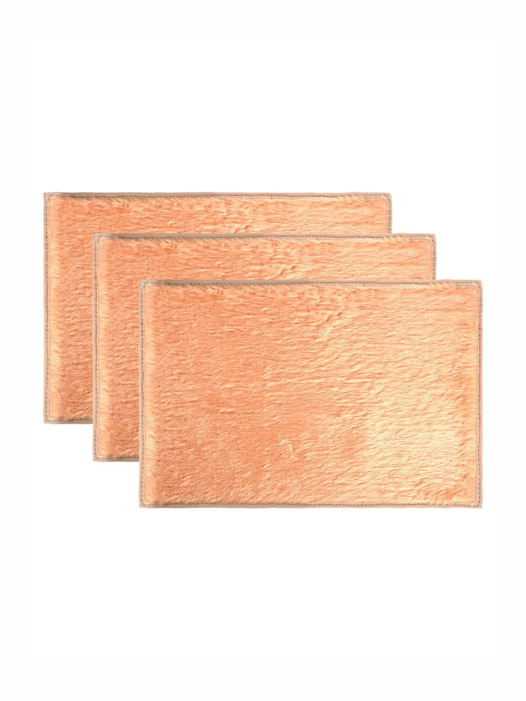 Aura Set Of 3 Peach Coloured Anti Skid Self Design Bath Rugs