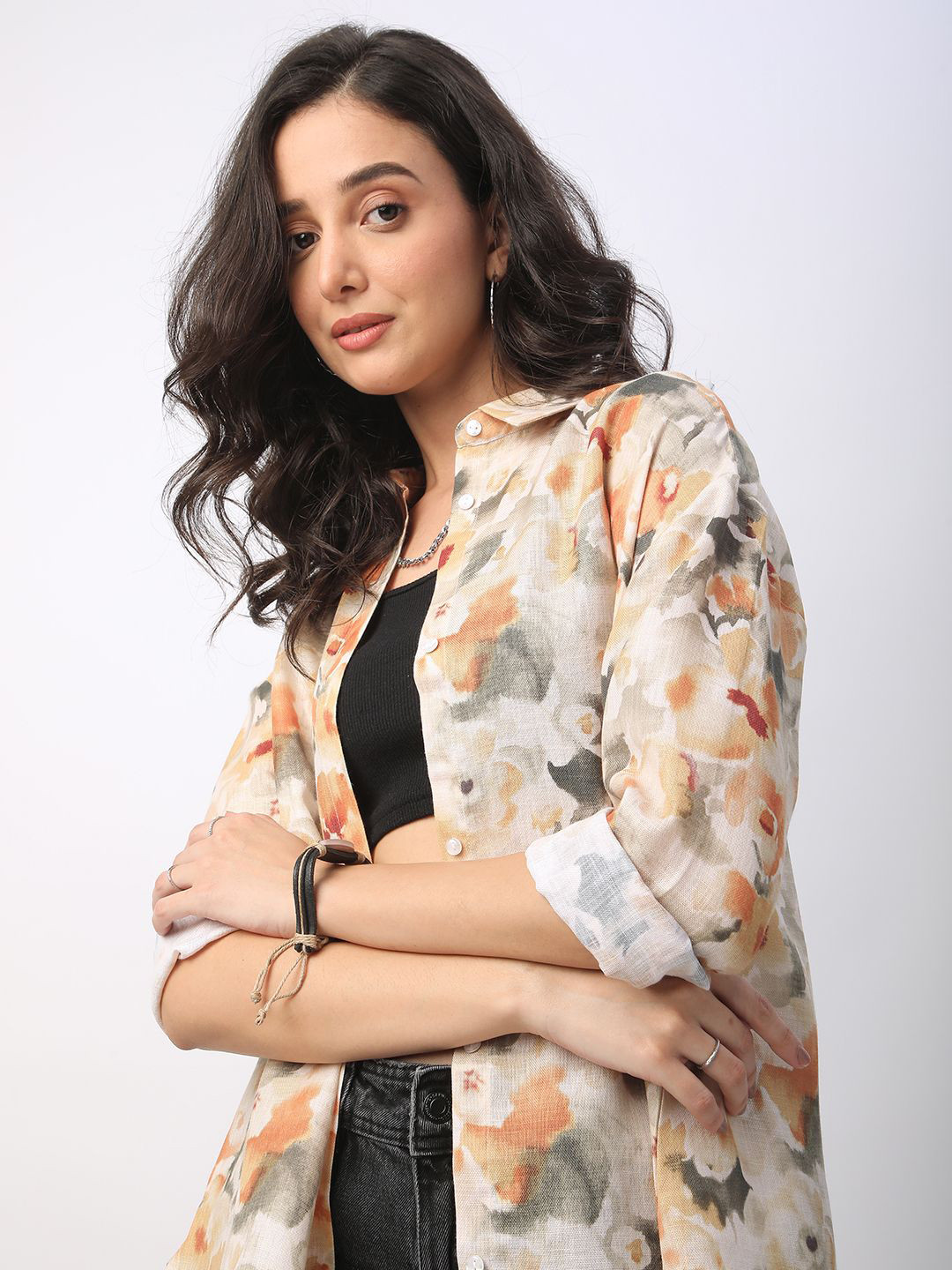 VASTRADO Oversized Classic Artistic Floral Printed Cotton Casual Shirt