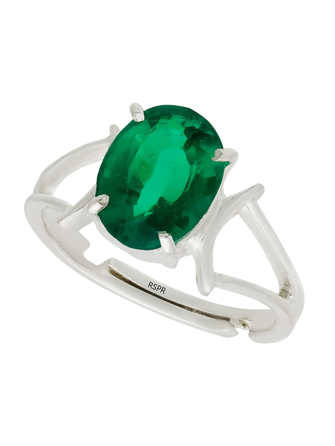 RSPR 9.25 Ratti 8.60 Carat Natural Panna Emerald Stone-Studded Adjustable Finger Ring