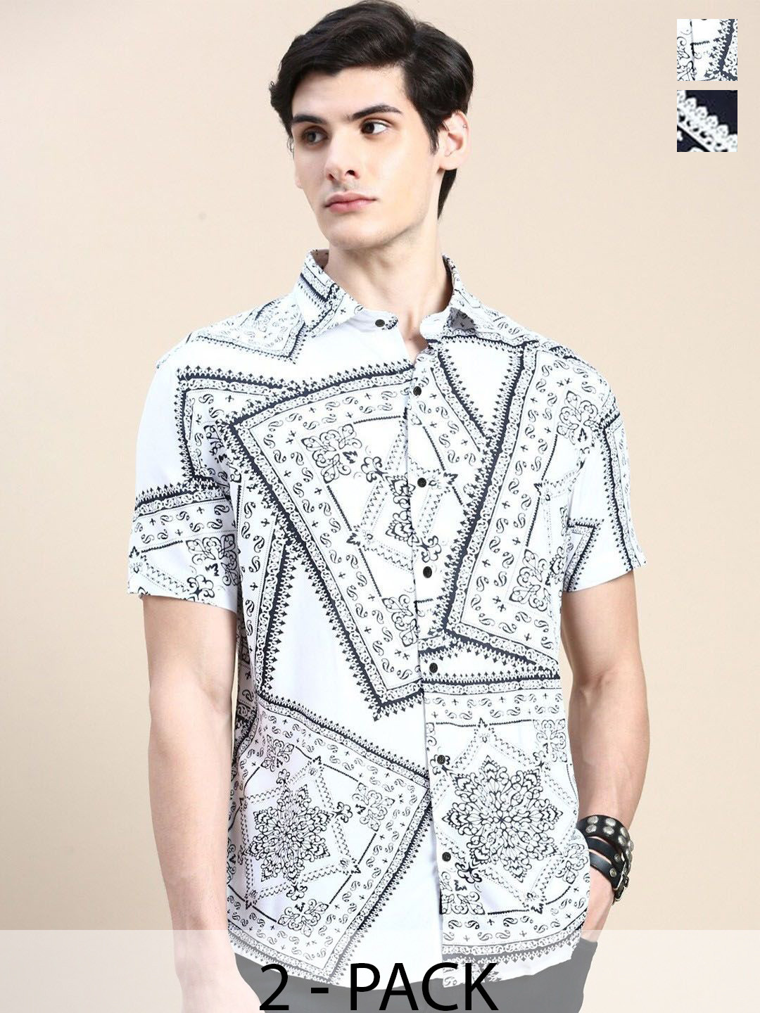TIGER SNAKE Pack Of 2 Ethnic Motifs Printed Comfort Fit Casual Shirts
