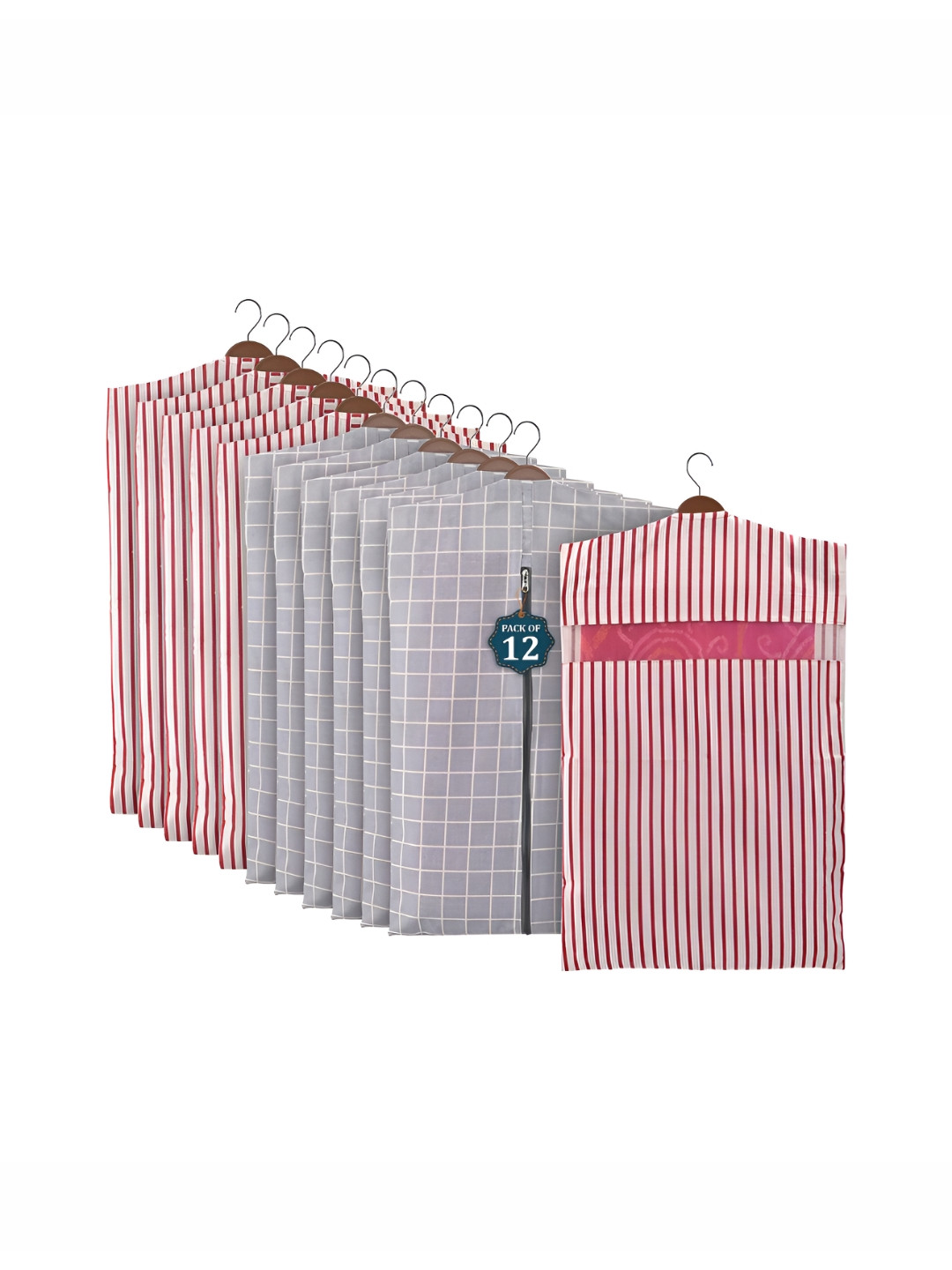 Aura Grey 12 Pcs Mesh Window Cotton Hanging Saree Cover & Storage Multi-Utility Organisers