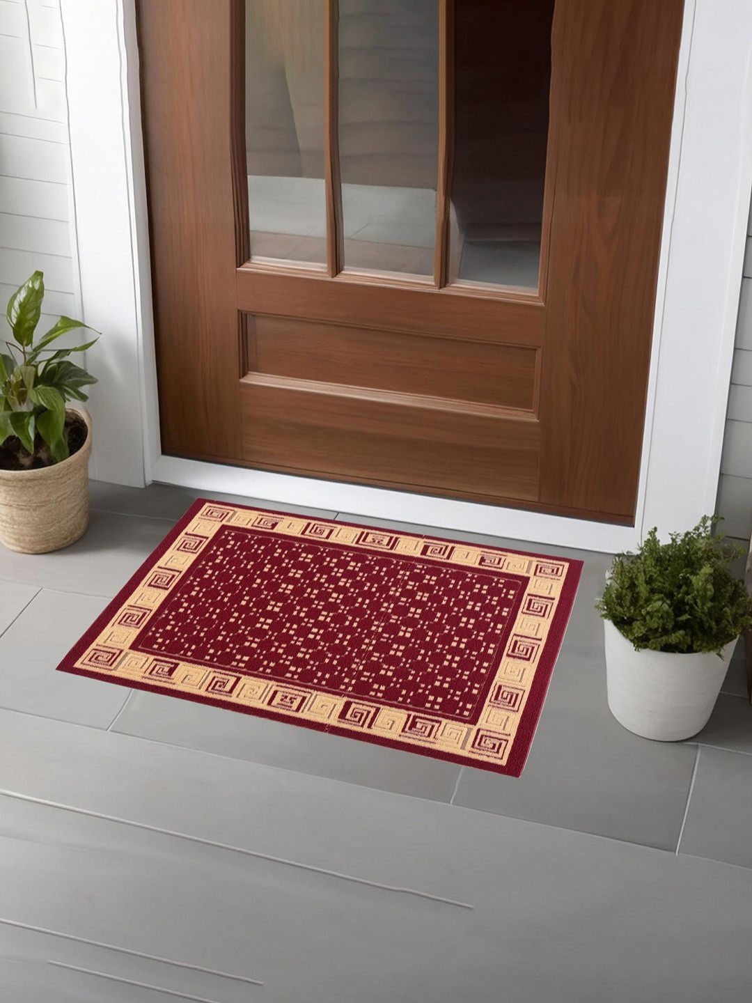 Brown & Maroon Cross Tee-Printed Anti-Skid Doormat