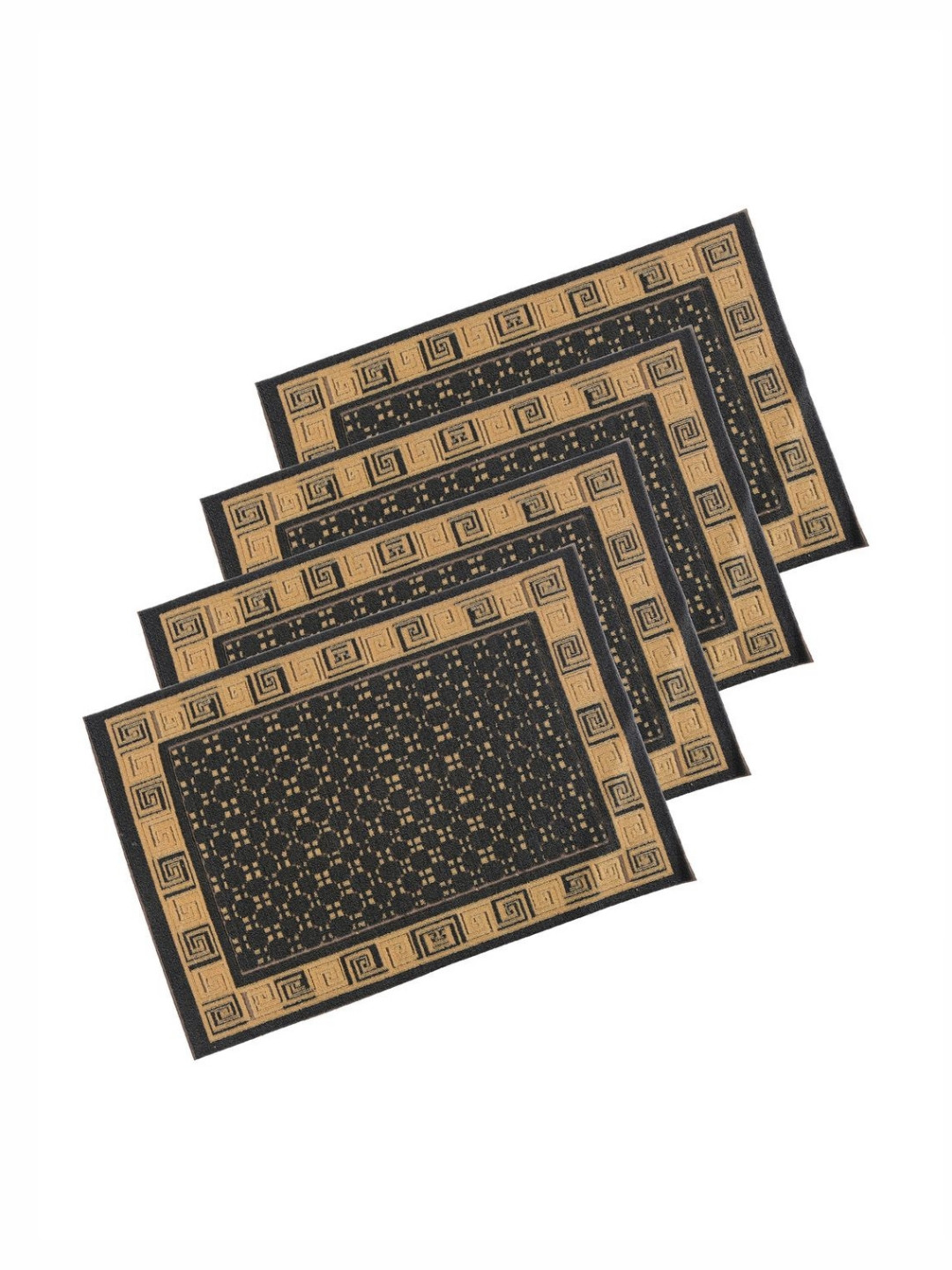 Aura 4-Pcs Brown & Grey Cross Tee-Printed Anti-Skid Doormat