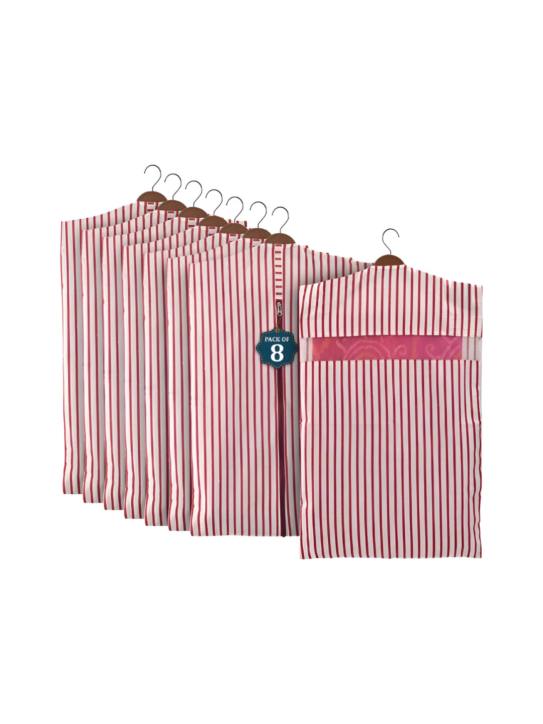 Aura Maroon 8Pcs Mesh Window Cotton Hanging Saree Cover & Storage Multi-Utility Organisers