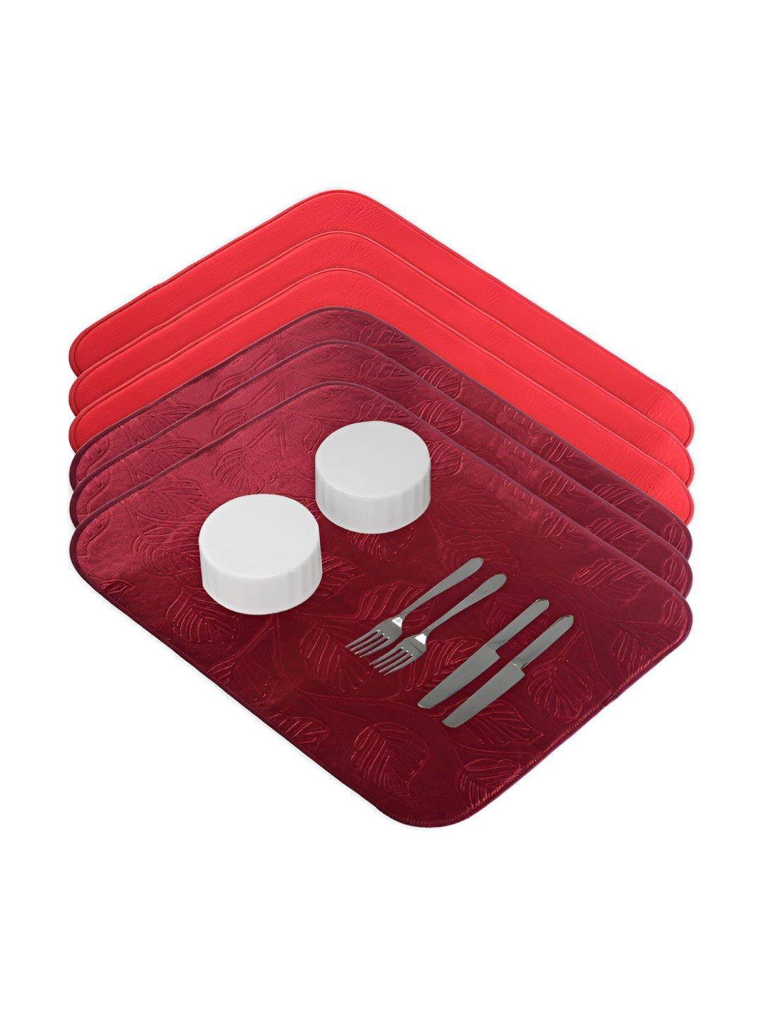 Aura 6-Pcs Maroon & Red Floor Microfiber Crockery Dish Drying Kitchen Mats