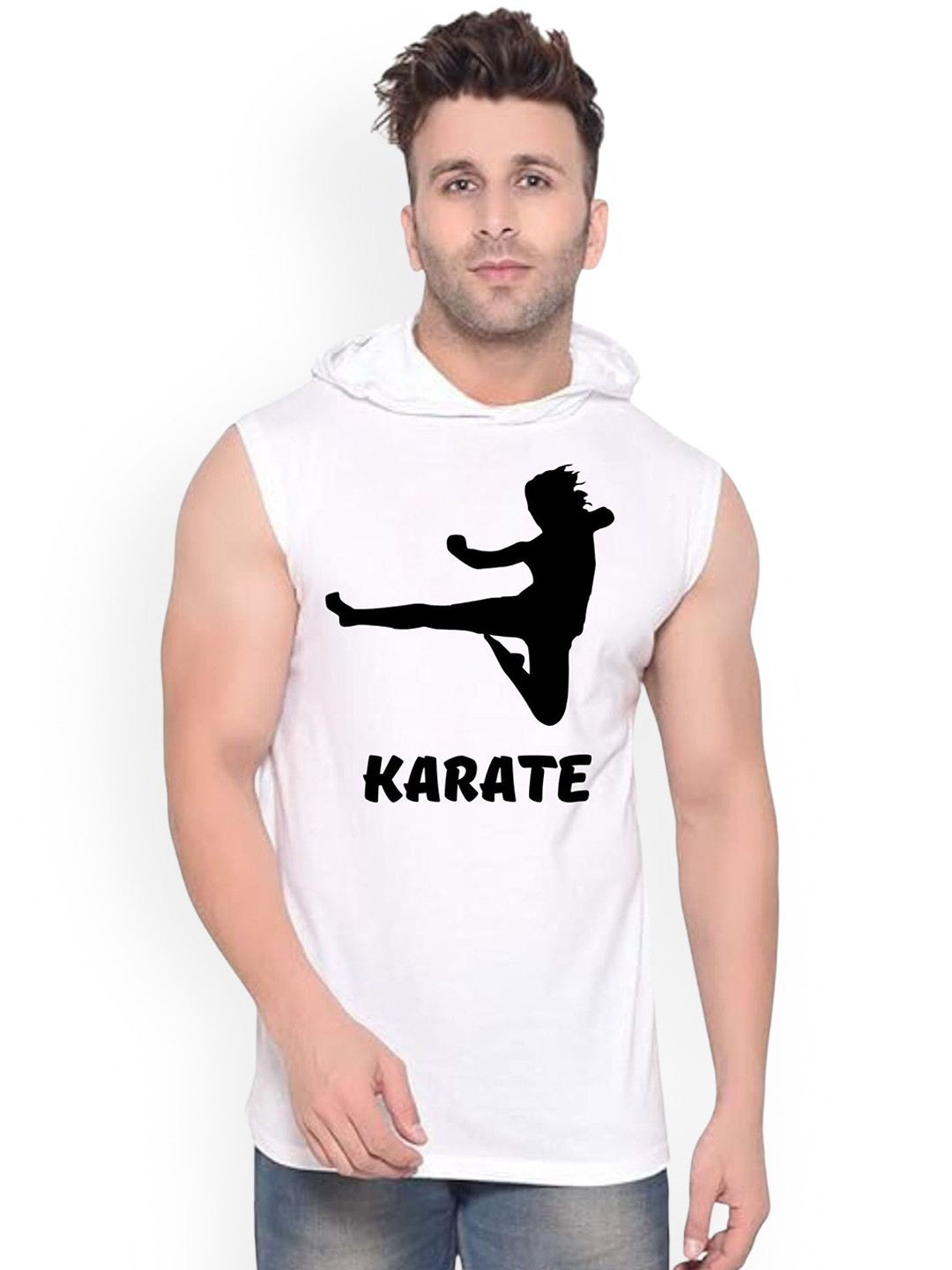 FABSTIEVE Karate Printed Gym Vest vk t-050_Print-163_gym_vest White M
