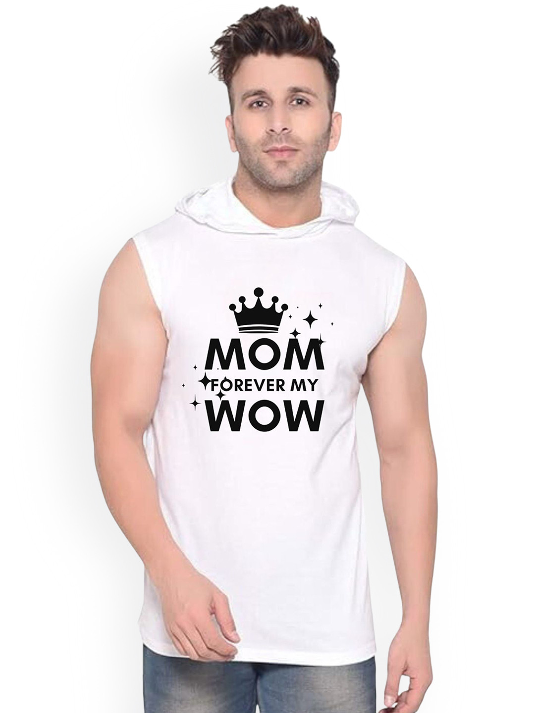 FABSTIEVE Mom Wow Printed Gym Vest vk t-050_Print-190_gym_vest White M