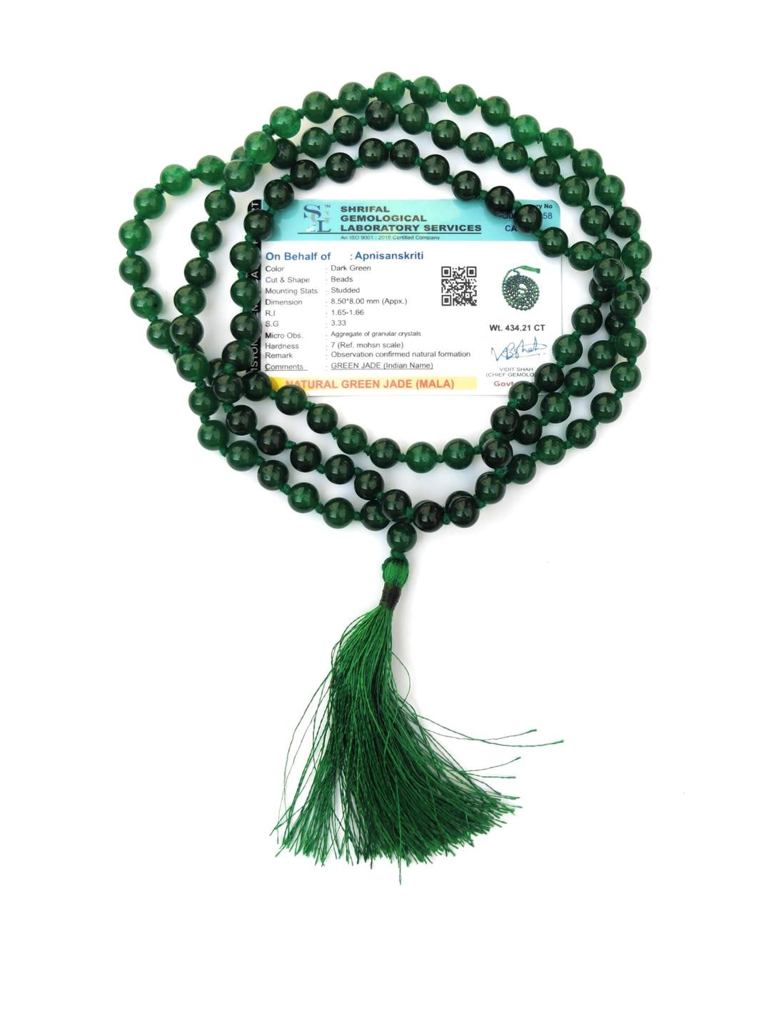 Apnisanskriti Unisex Green Jade Stone 8mm Mala
