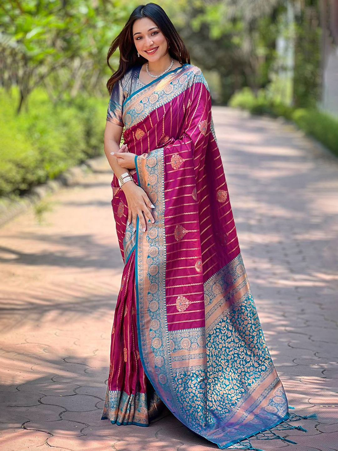 all about you Woven Design Zari Kanjeevaram Saree