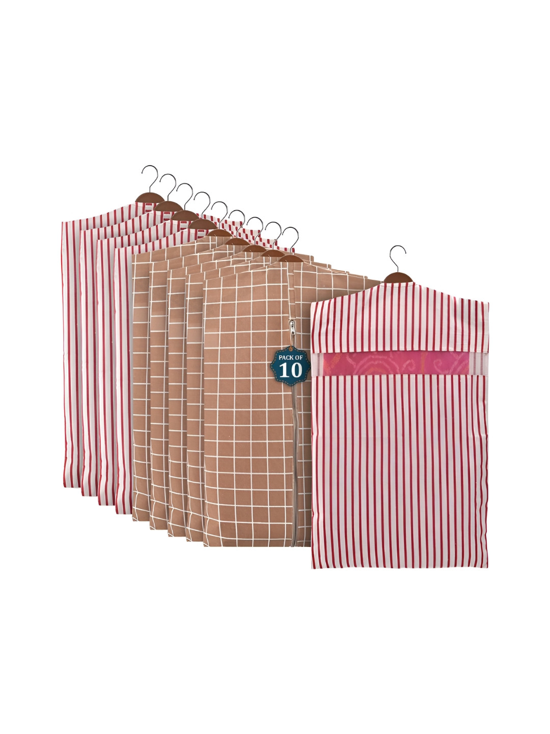 Aura Brown 10 Pcs Mesh Window Cotton Single Saree Cover & Storage Multi-Utility Organisers