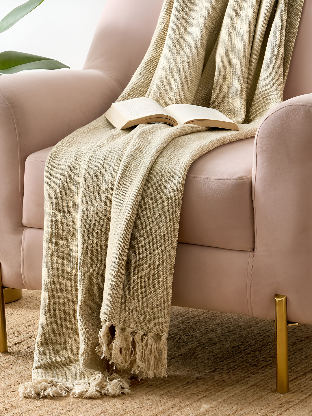 Home Centre Green Ashville Cotton Single Throw with Tassels