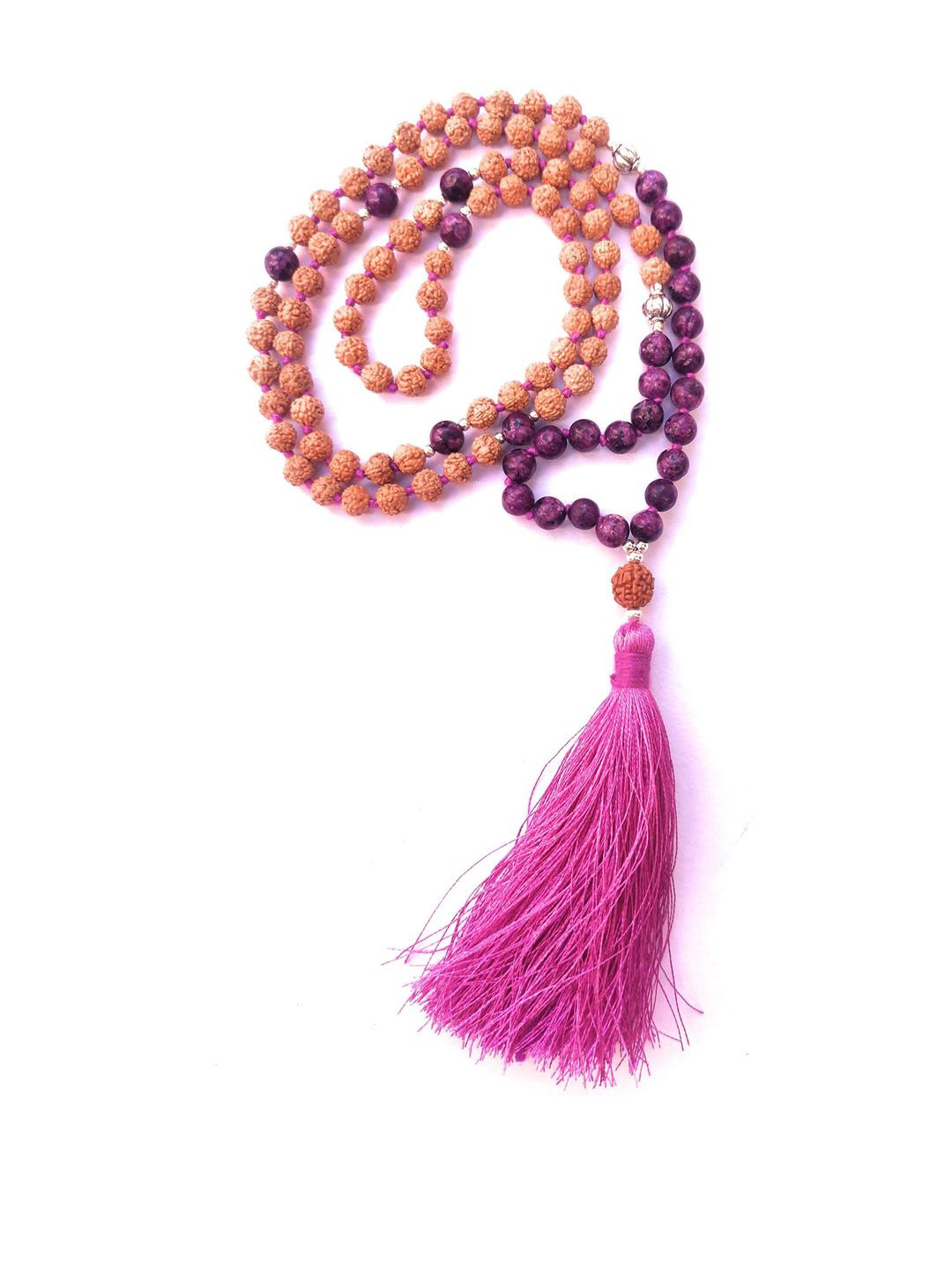Apnisanskriti Unisex 5 Mukhi Rudraksha Amethyst Stone Designer Mala