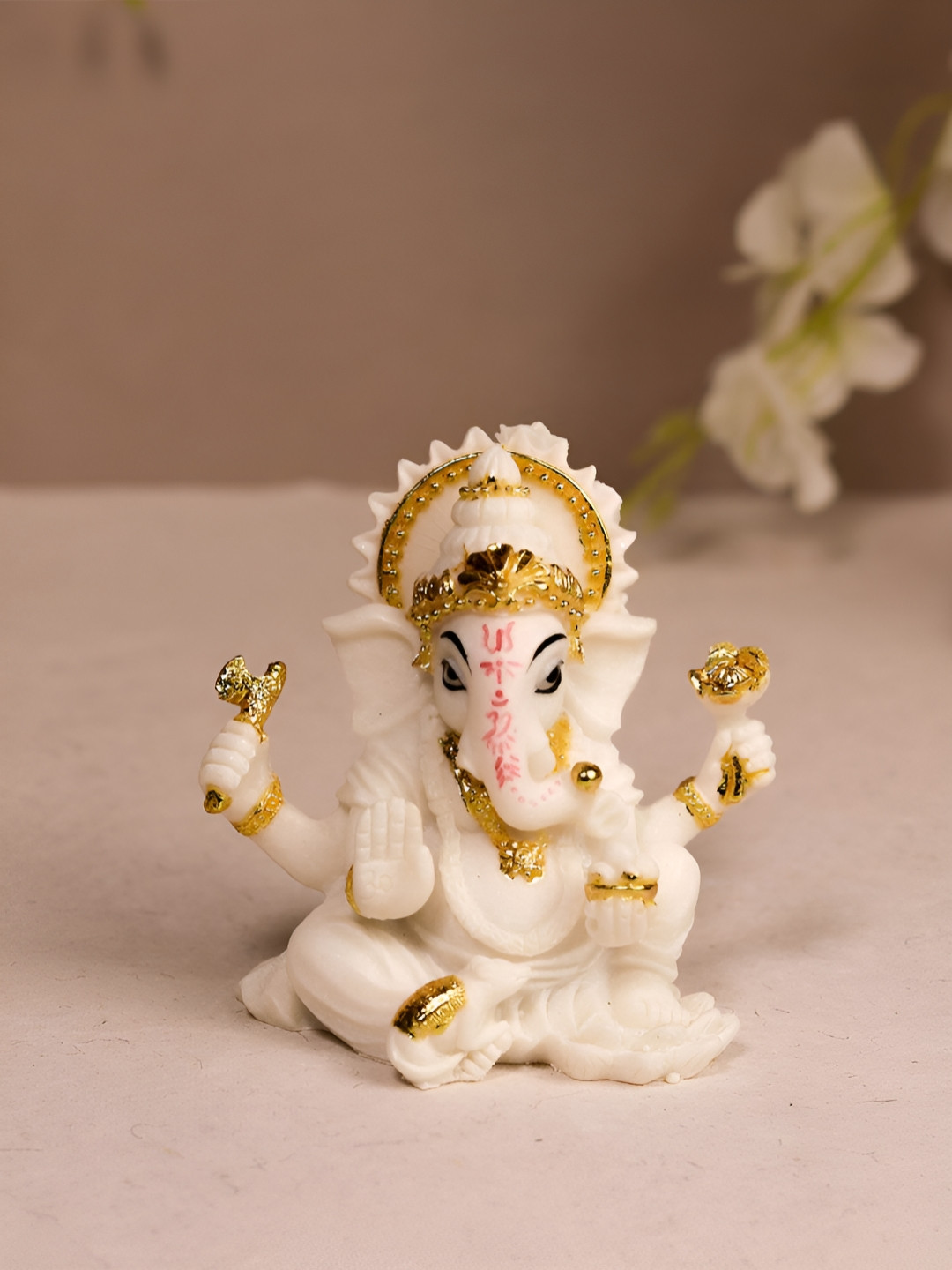 Art Street Ganesh Ji White Marble Glossy Living Room Tiny Showpiece - 2.8 Inches