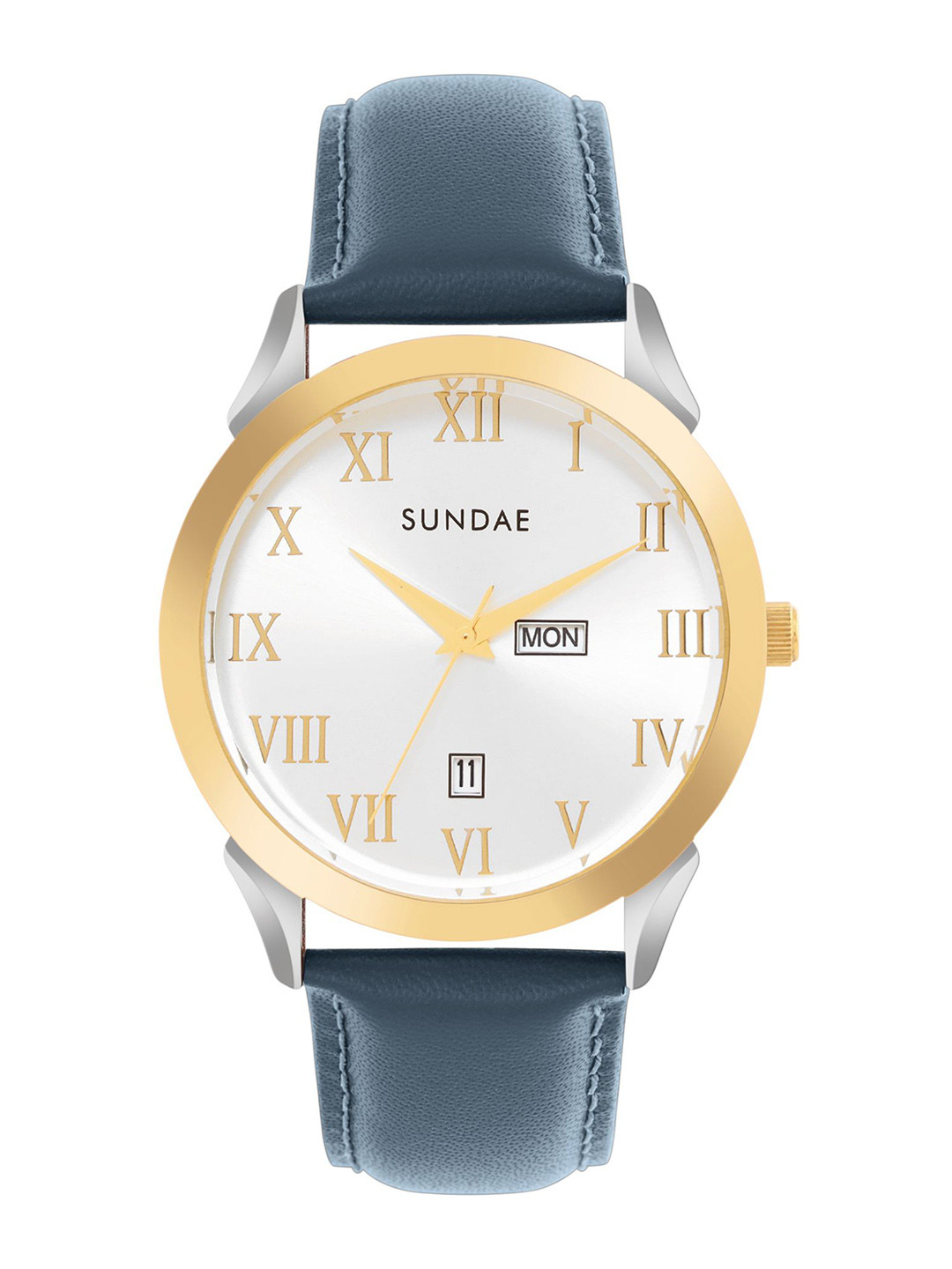 SUNDAE Men Brass Round Dial & Leather Straps Analogue Watch 788904 M-25 IGP T.T.18