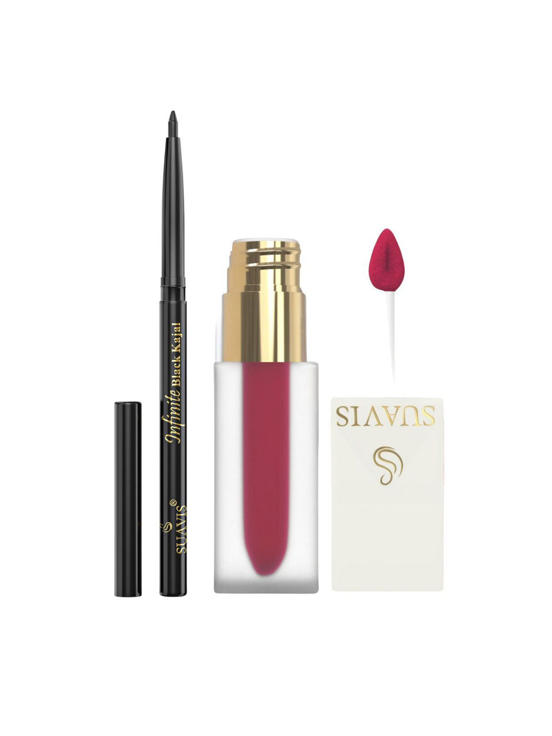SUAVIS Set Of 2 Matte Liquid Lipstick - Melontini 206 With Infinite Kajal - Black
