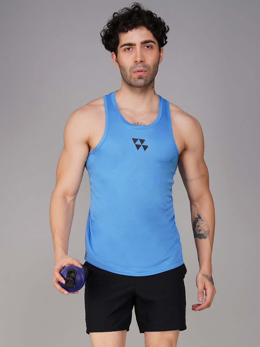 Brauch Printed Scoop Neck Gym Vests - M-VEST-LOGO-SKYBLU-S
