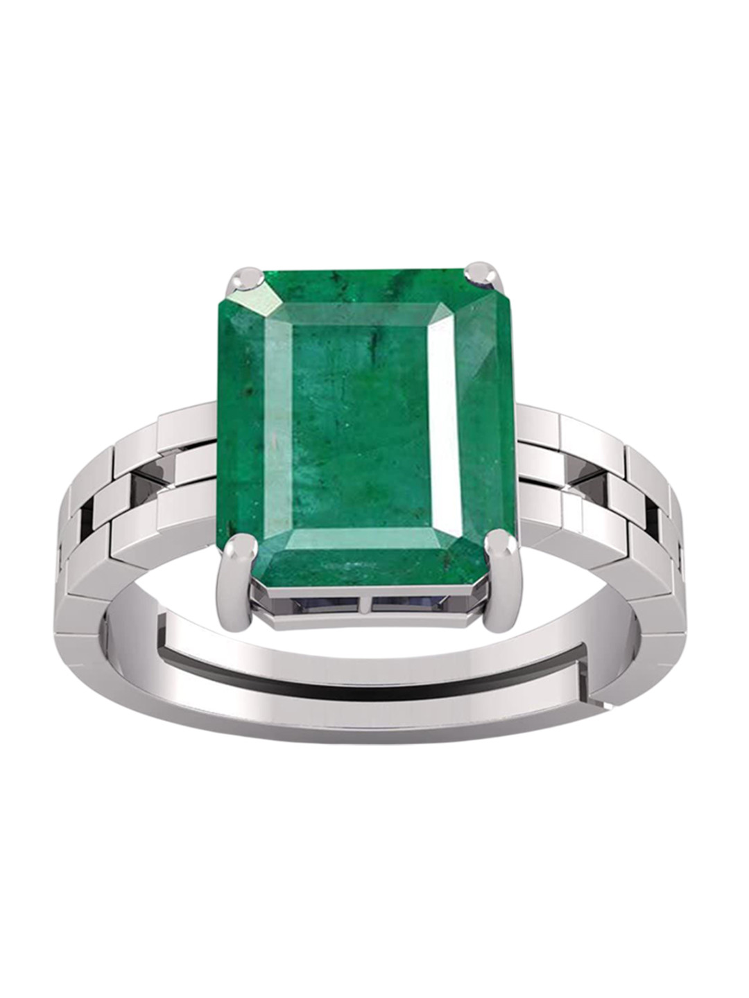 RSPR 4.25 Ratti 3.62 Carat Emerald Panna Stone-Studded Adjustable Finger Ring