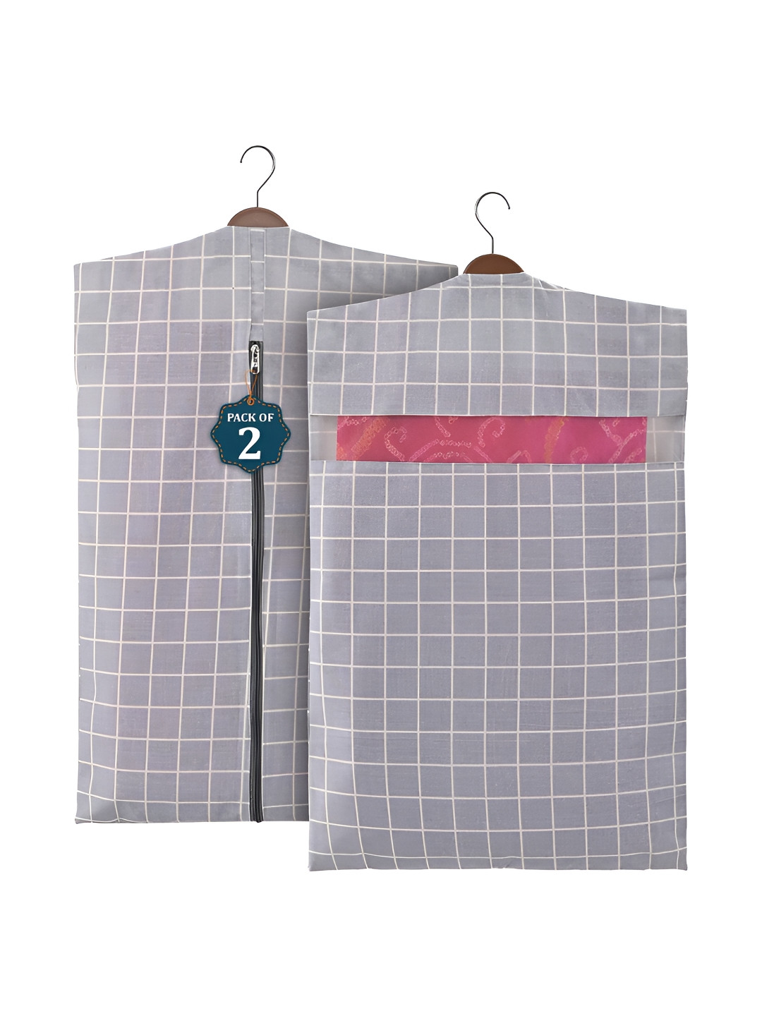 Aura Grey 2 Pcs Mesh Window Cotton Hanging Saree Covers & Storage Multi-Utility Organisers
