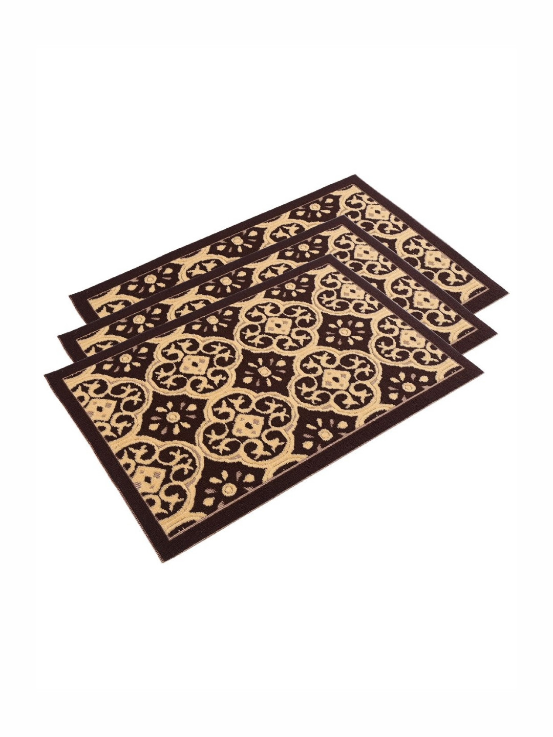 Aura 3-Pcs Brown & Black Jacquard-Printed Anti-Skid Doormat