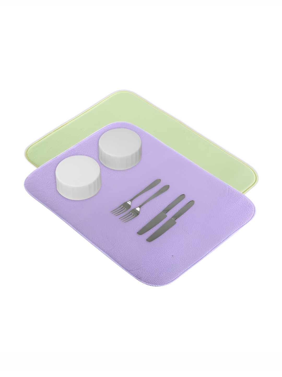 Aura 2-Pcs Purple & Green Floor Microfiber Crockery Dish Drying Kitchen Mats