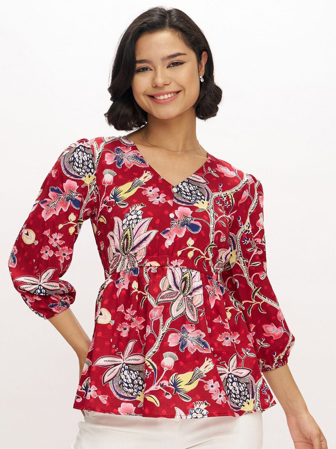 DressBerry Summer Floral Women Printed Puff Sleeve Top