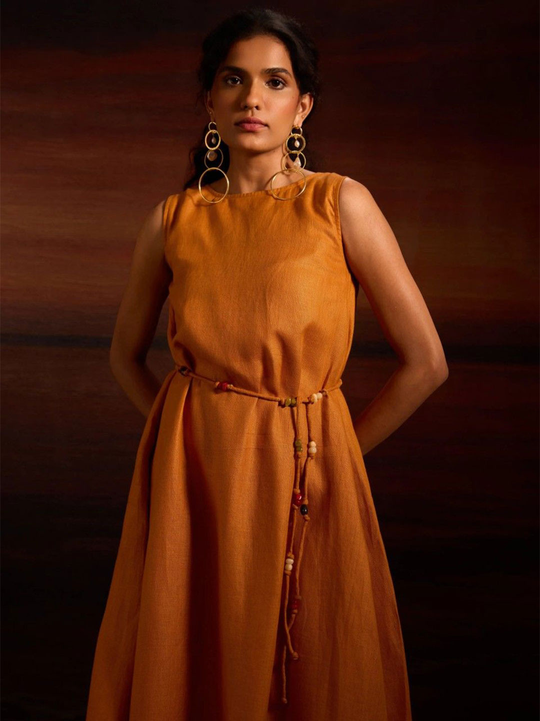 dhaaga Sira Linen Belted Fit & Flare Dress