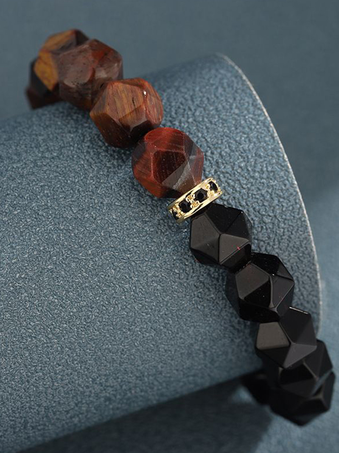 StyleCast x Revolte Men Gold-Plated Artificial Beaded Elasticated Bracelet