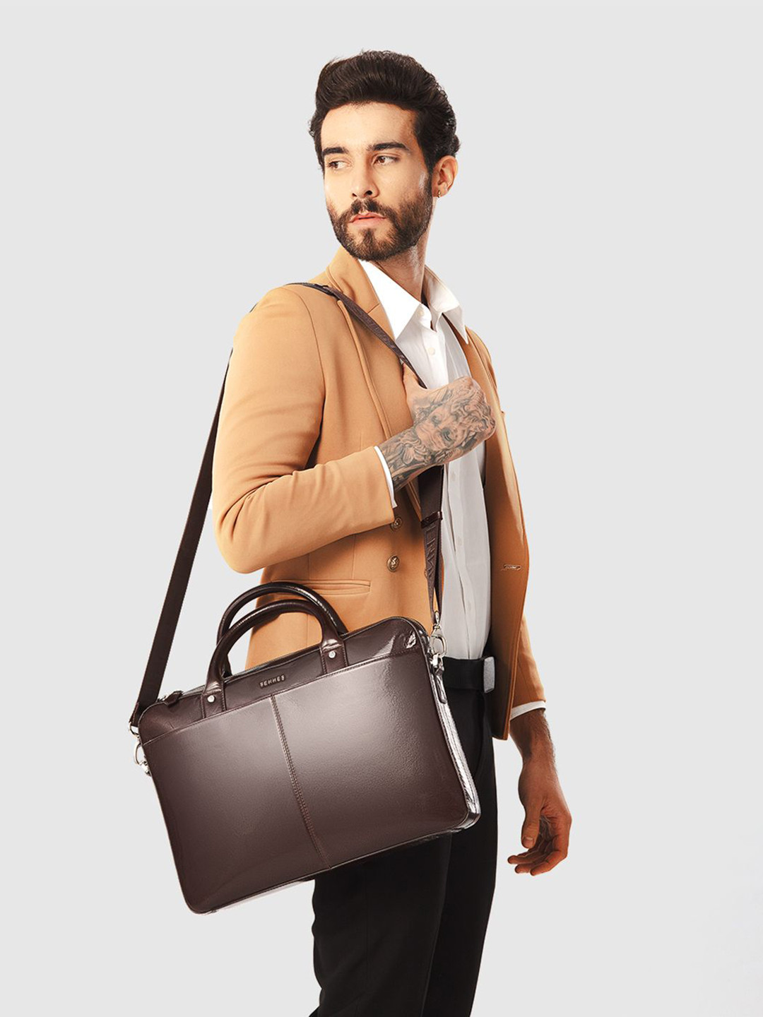 SENNES Men Signorile Textured Leather Laptop Bag