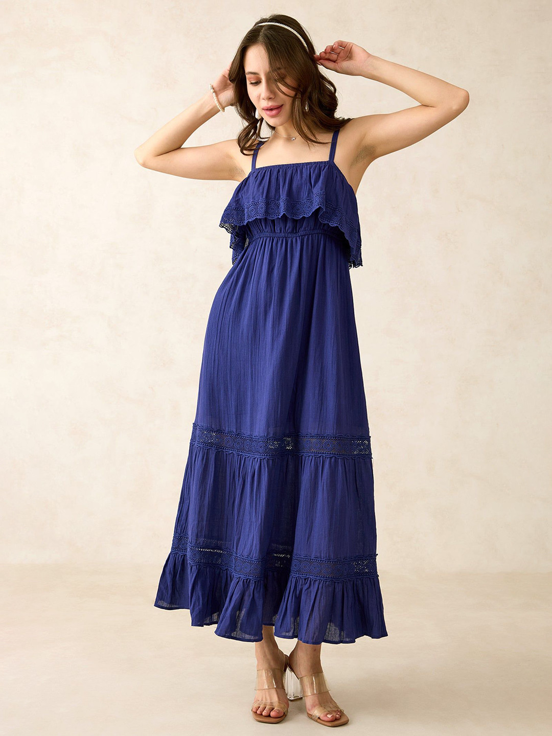 Virgio Pure Cotton Lace Detail Midi Dress